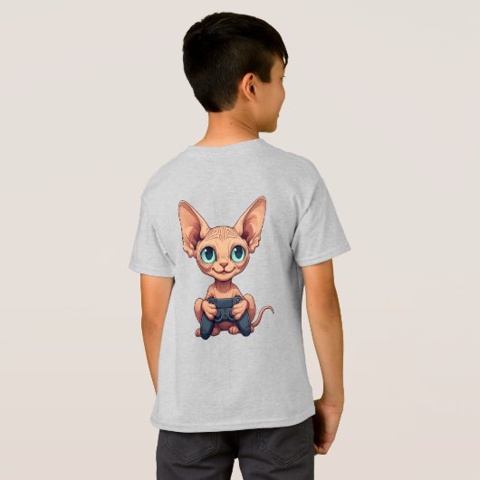 Sphynx Cat Holding Game Controller Tシャツ (裏面フル)