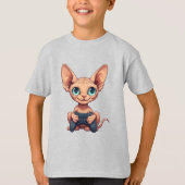 Sphynx Cat Holding Game Controller Tシャツ (正面)