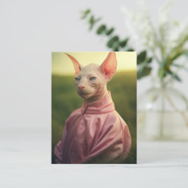Sphynx Cat in Outfit – Playful Nature Art ポストカード