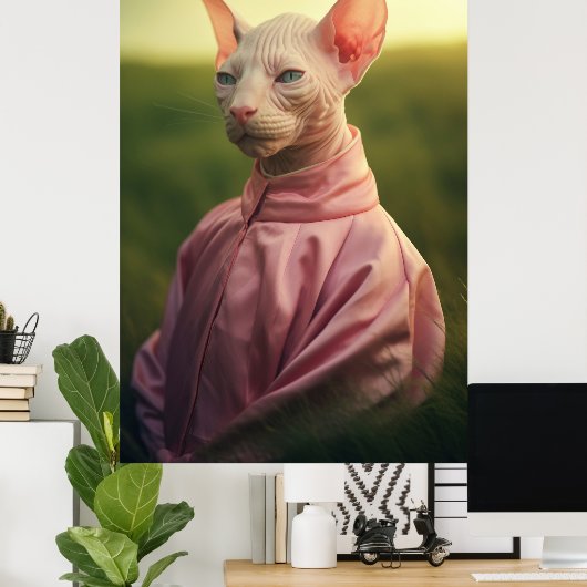 Sphynx Cat in Outfit – Vibrant Nature Art ポスター (ホームオフィス)