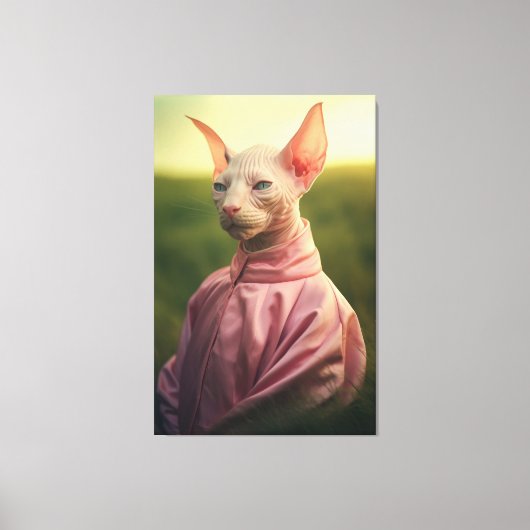 Sphynx Cat in Outfit – Vibrant Nature Scene キャンバスプリント (正面)