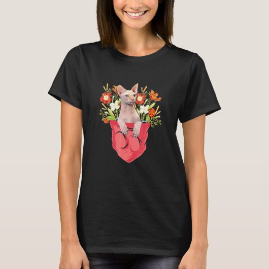 Sphynx Cat In Pocket Floral Matching Family Cat Ow Tシャツ (正面)
