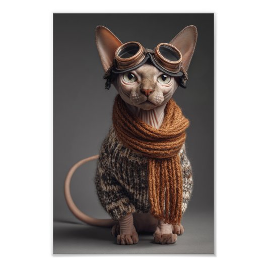Sphynx cat Pilot Aviator Cool Funny Aviation フォトプリント (正面)
