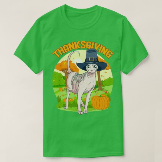 Sphynx Cat Thanksgiving Day Pilgrim Perfect Gift Tシャツ (デザイン正面)