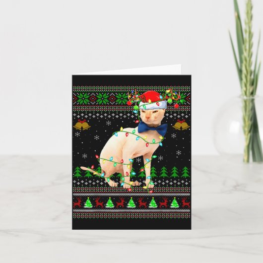Sphynx Cat Ugly Christmas Sweaters Holiday Santa C カード (正面)