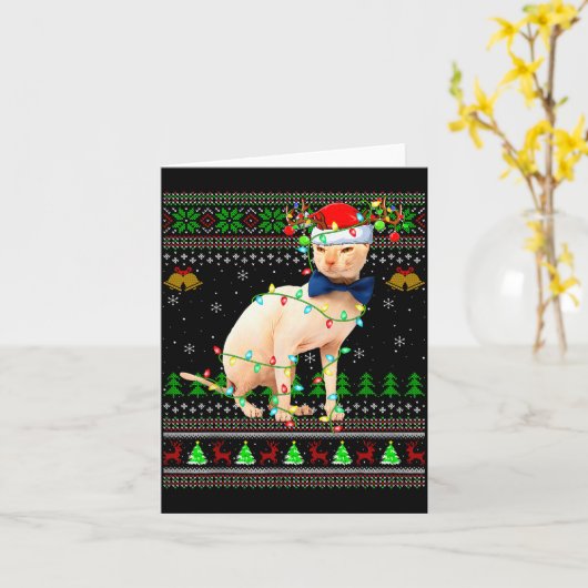 Sphynx Cat Ugly Christmas Sweaters Holiday Santa C カード (黄色い花)