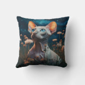 Sphynx Cat & Vibrant Flowers – Whimsical Art クッション (裏面)