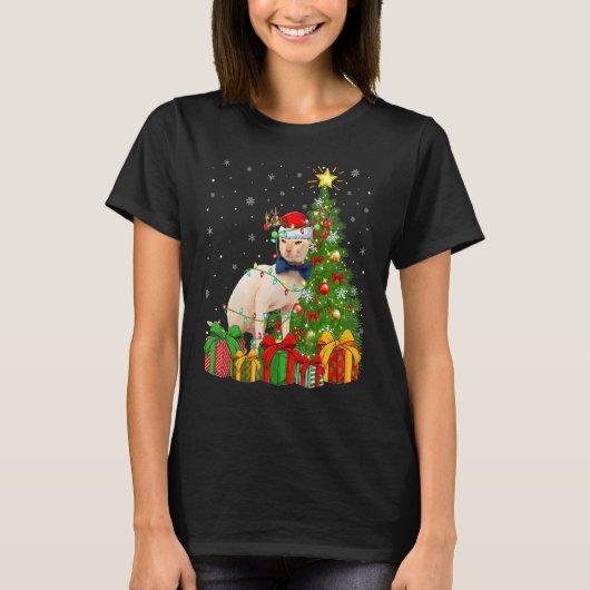 Sphynx Cat   Xmas Lights Santa Sphynx Cat Christma Tシャツ (正面)