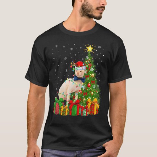 Sphynx Cat Xmas Lights Santa Sphynx Cat Christma Tシャツ (正面)