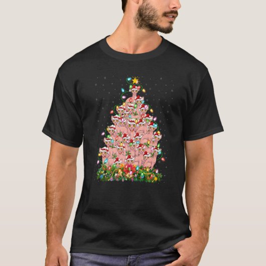 Sphynx Cat  Xmas Lights Santa Sphynx Cat Christmas Tシャツ (正面)