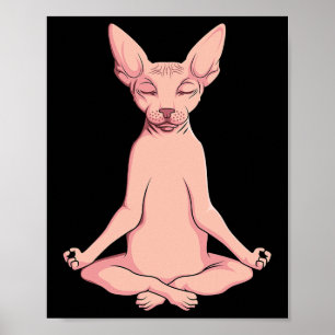 Sphynx Cat Yoga Meditation Brider Hairless Pet Lo ポスター