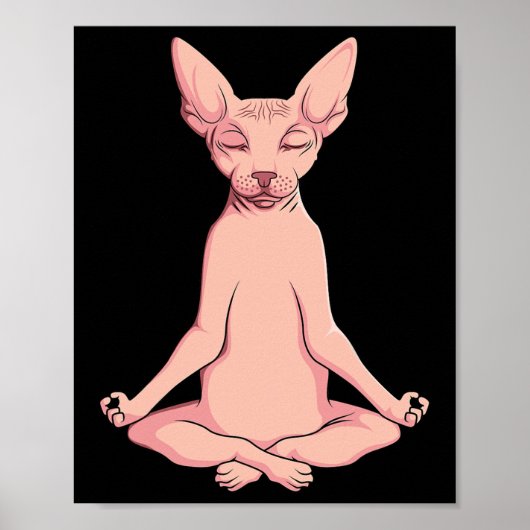 Sphynx Cat Yoga Meditation Brider Hairless Pet Lo ポスター (正面)