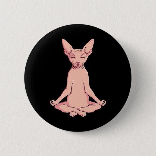 Sphynx Cat Yoga Meditation Brider Hairless Pet Lo 缶バッジ (正面)