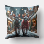 Sphynx Cats Christmas Snow Holiday クッション (裏面)