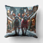 Sphynx Cats Christmas Snow Holiday クッション (正面)