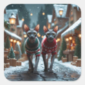 Sphynx Cats Christmas Snow Holiday スクエアシール (正面)