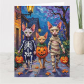 Sphynx Cats Trick-or-Treating in Halloween Costume カード (正面)