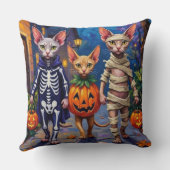 Sphynx Cats Trick-or-Treating in Halloween Costume クッション (裏面)