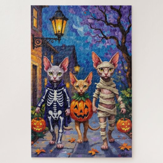 Sphynx Cats Trick-or-Treating in Halloween Costume ジグソーパズル (縦)