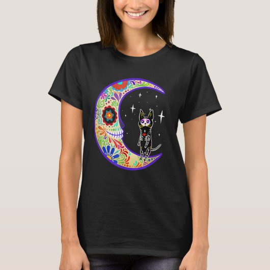 Sphynx Dia de Los Muertos Skeleton Sugar Skull Tシャツ (正面)