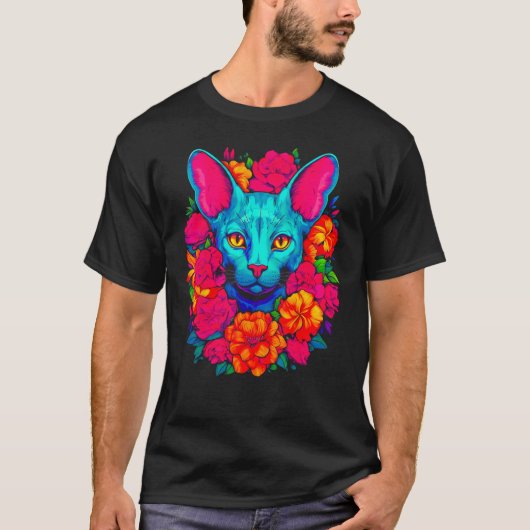 Sphynx Hairless Cat Flowers Tシャツ (正面)