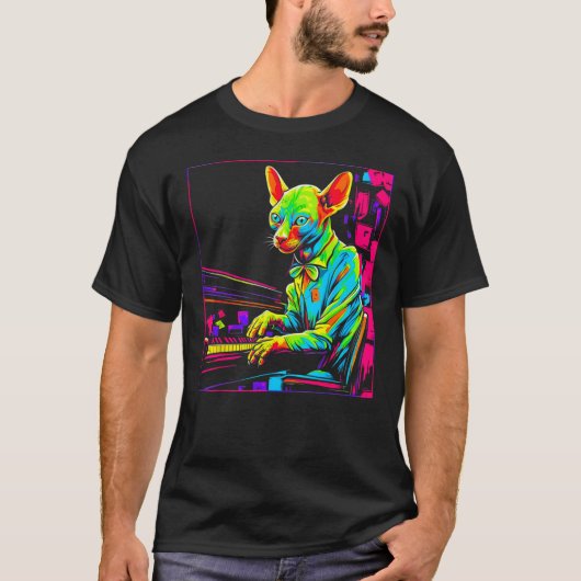Sphynx Hairless Cat Piano Tシャツ (正面)