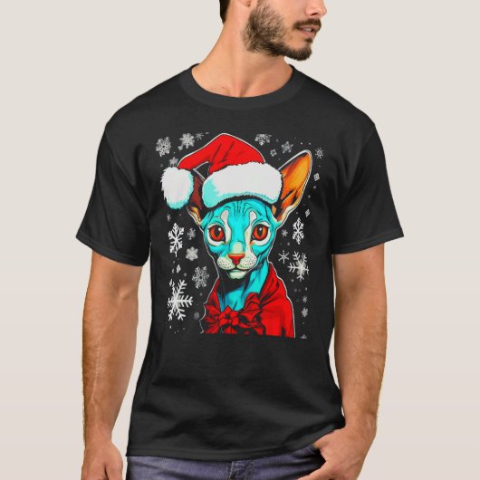 Sphynx Hairless Cat Xmas Tシャツ (正面)