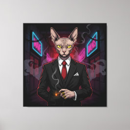 Sphynx Mafia Cat in Neon Noir Style キャンバスプリント
