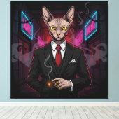 Sphynx Mafia Cat in Neon Noir Style キャンバスプリント (インサイチュ (ウッドフロア))