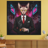 Sphynx Mafia Cat in Neon Noir Style キャンバスプリント (インサイチュ (リビング))