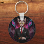 Sphynx Mafia Cat in Neon Noir Style キーホルダー (裏面)