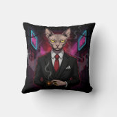 Sphynx Mafia Cat in Neon Noir Style クッション (裏面)