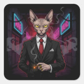 Sphynx Mafia Cat in Neon Noir Style スクエアシール (正面)
