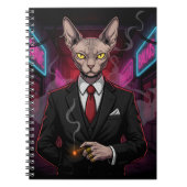 Sphynx Mafia Cat in Neon Noir Style ノートブック (正面)