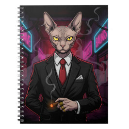 Sphynx Mafia Cat in Neon Noir Style ノートブック