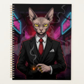 Sphynx Mafia Cat in Neon Noir Style プランナー手帳 (正面)