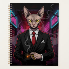 Sphynx Mafia Cat in Neon Noir Style プランナー手帳