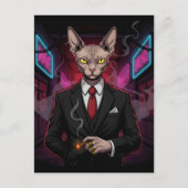 Sphynx Mafia Cat in Neon Noir Style ポストカード (正面)