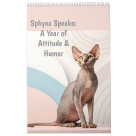 Sphynx Speaks: Editable Monthly Cat Humor Art カレンダー
