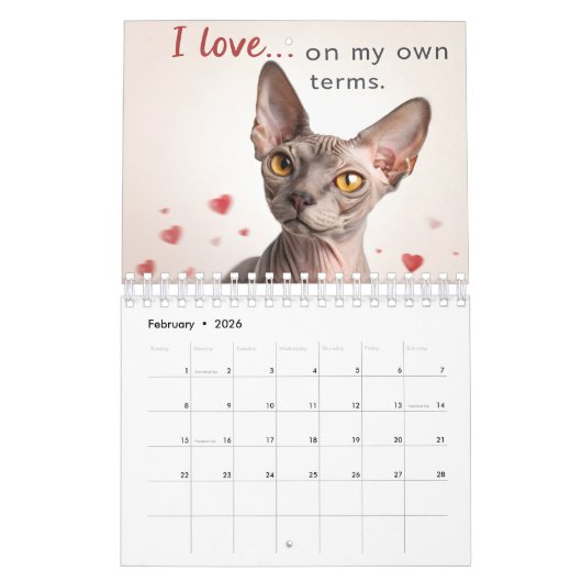 Sphynx Speaks: Editable Monthly Cat Humor Art カレンダー (2月 2026)