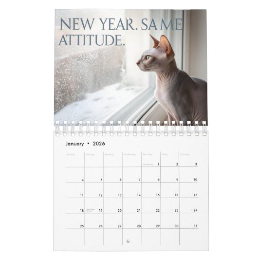 Sphynx Speaks: Editable Monthly Cat Humor Art カレンダー (1月 2026)