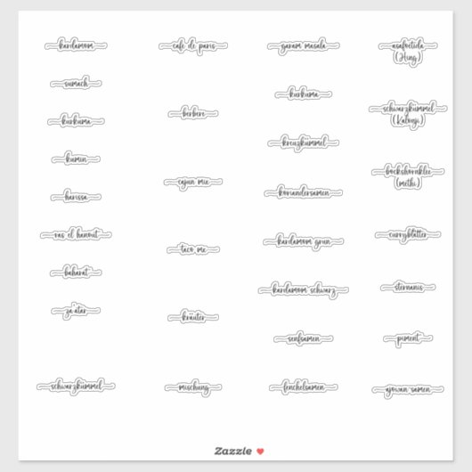 Spice Jarラベルのドイツ語ミッドレット、インディアン、アジア シール (シート)