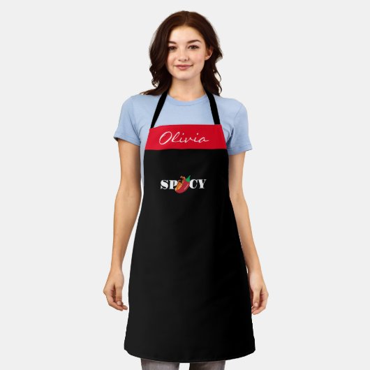 Spicy Apron - Custom Text Chili Cook Off Gift エプロン (着用した状態)
