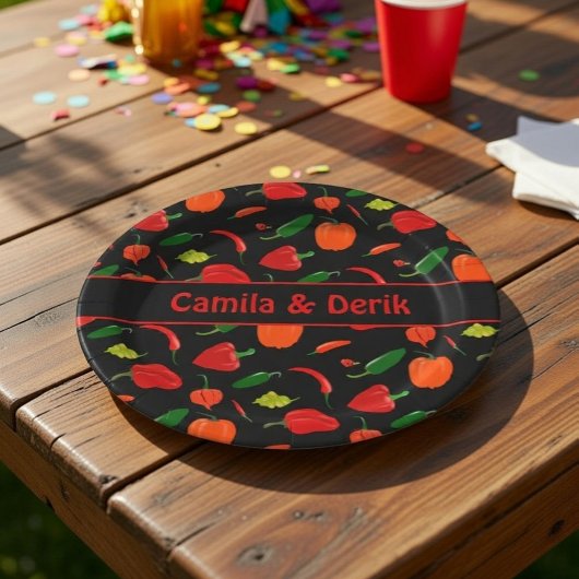 Spicy Chili Pepper Pattern Personalized Party ペーパープレート