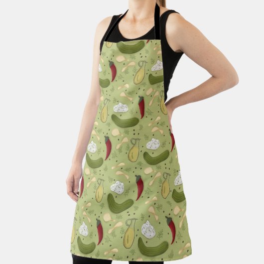 Spicy dill pickle Potato chip design エプロン (インサイチュ)