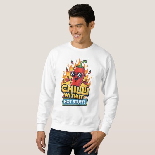 Spicy Pepper Tee – “Chilli With It” Cartoon Design スウェットシャツ (正面フル)