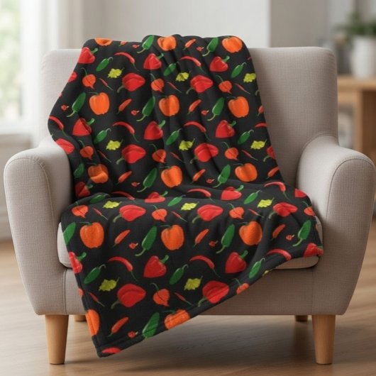 Spicy Peppers Pattern Throw Blanket フリースブランケット