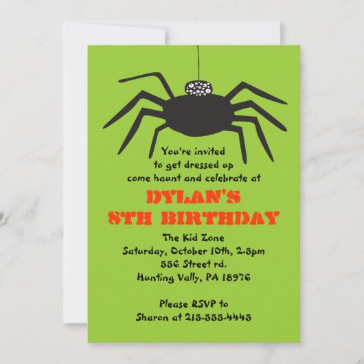 SPIDER 不気味Halloween Birthday Party招待 招待状 (正面)