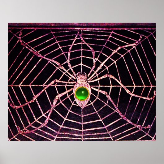SPIDER AND WEB グリーン エメラルド 宝石 ブラック ポスター (正面)