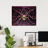 SPIDER AND WEB グリーン エメラルド 宝石 ブラック ポスター (ホームオフィス)